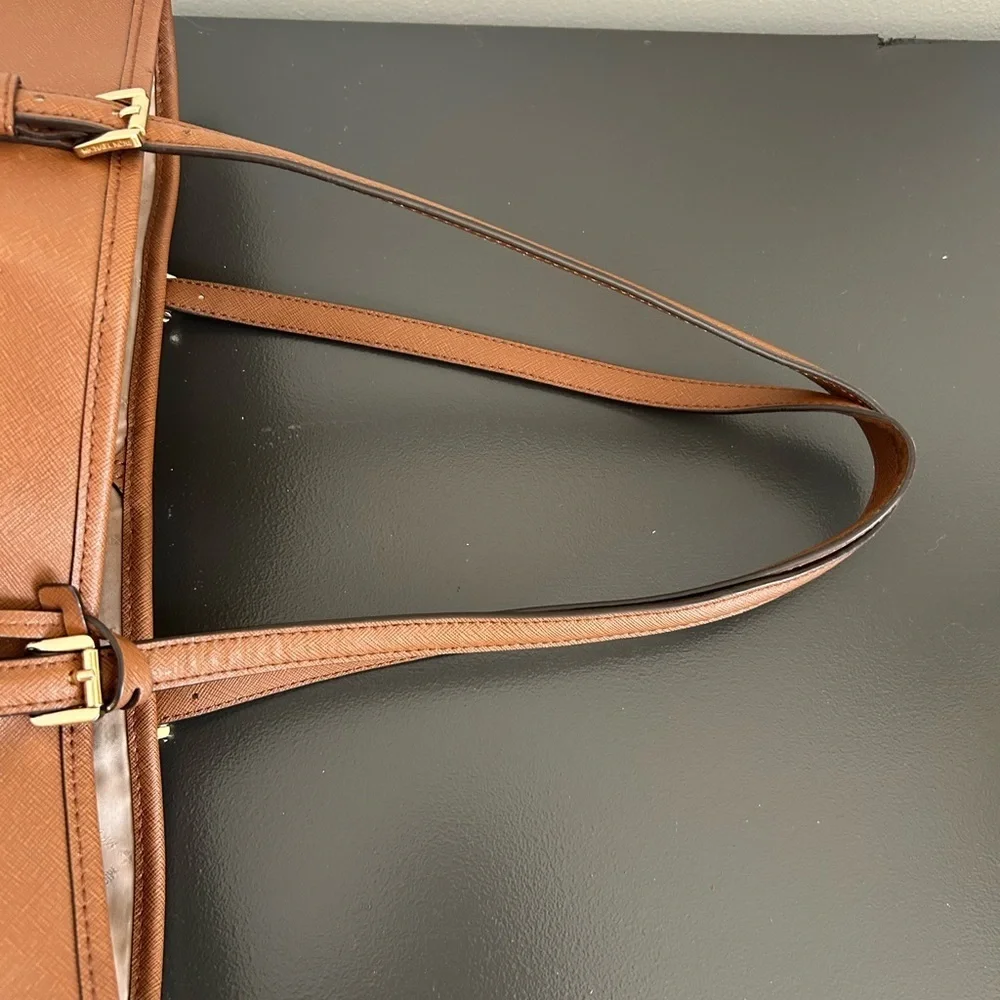 Michael Kors Leather Tote Bag Brown Gold Hardware Large Shoulder Purse Work Lapt